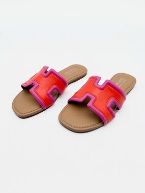 Call It Spring Kamiko Slide Sandals Multicolor Red Orange Pink 6 NEW